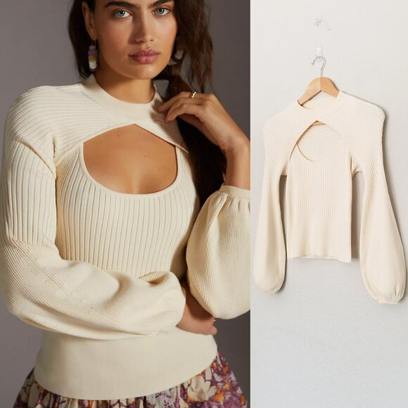 Maeve by Anthropologie Courtney Twofer Pullover Sweater in Cream Ivory XXS $120 - Picture 4 of 15